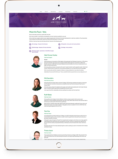 Ash Tree Vets website tablet example
